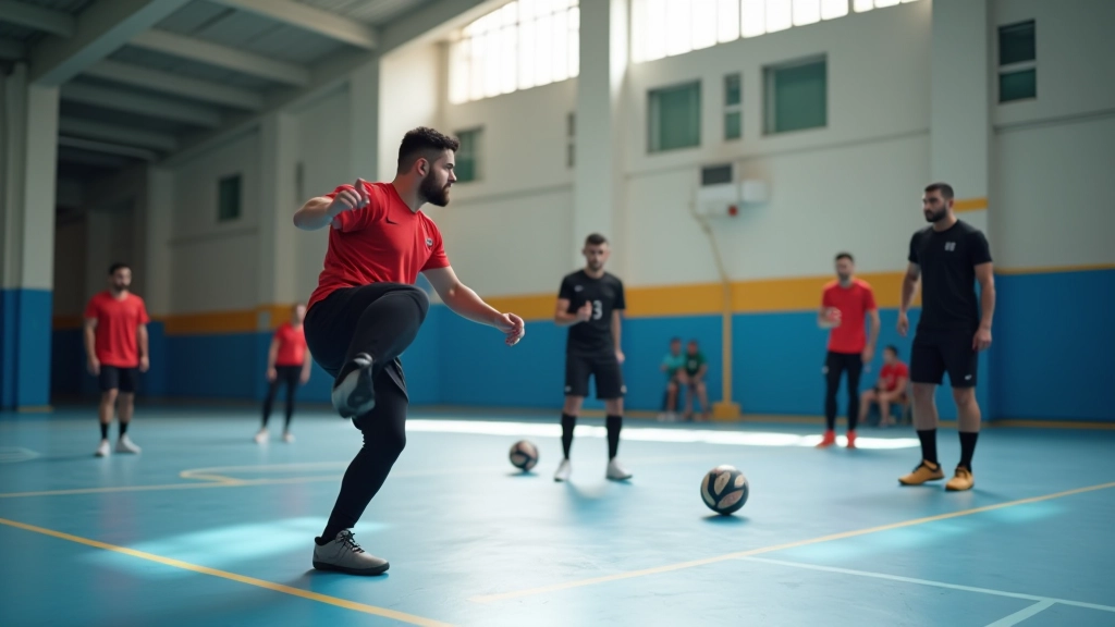 مركز تدريب كرة اليد الحديث مع لاعبين يمارسون التمارين